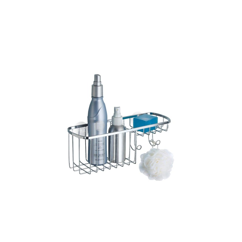 iDesign Gia Polished Stainless Steel Bathroom Suction Combo Organizer Basket