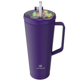 JIVILILM 32 OZ 2 in 1 Stainless Steel Insulated Snack Tumbler With Handle, 2 Lids, Straw for Water, Coffee, Snack (Modena, 32 OZ)