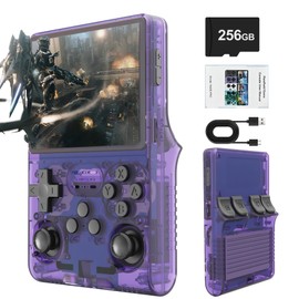 R40S PRO Retro Gaming Console, 30000+ HD Games Handheld Game Console, 3800mAh Rechargeable Mini Retro Video Console with 256GB TF Card, Portable Pocket Arcade (Transparent Purple)