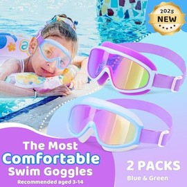 Vvinca Kids Goggles with Comfort Fabric Strap, Kids Swim Goggles Wide View Anti-Fog/UV No Leaking Swimming Goggles for 3-14