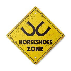 Horsehshoes Vintage Crossing Sign Zone Xing | Indoor/Outdoor Plastic | 12" Tall Rustic New Horse Shoe Game Sport Play Playing Supplies