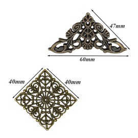 Pamtns Pack of 9 Edge Cover Metal Vintage Book Corners with Metal Ornaments Square Book Fittings Corner Protection Antique Vintage Table Shelf Edge Cover Box Corner Decor Protection Furniture Fittings