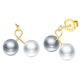MicLee Womens Girls Gold Pearl Drop Earrings Creative 925 Sterling Silver 8mm Baroque Grey White Pearls Drops Earrings Studs