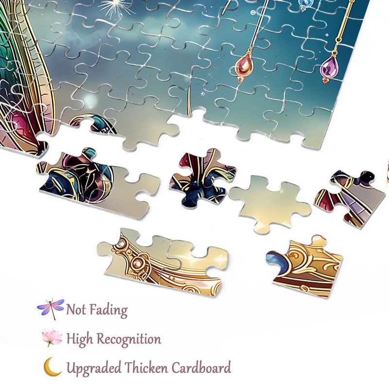 Dragonfly Moon Puzzle for Adults 1000 Pieces, Colorful Lotus Jigsaw