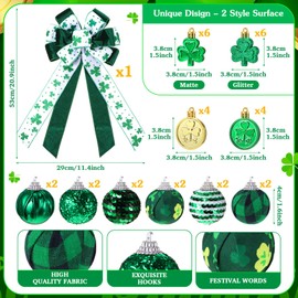 Halfchet St. Patricks Day Tree Ornaments Decorations St Patrick's Day Tree Topper Hat Bow Ribbon Shamrock Coins Hanging Ornaments for Irish Party
