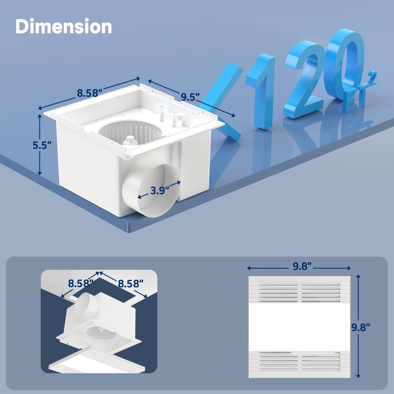 Bathroom Exhaust Fan with 6000K Light & Humidity Sensor (120-90CFM)