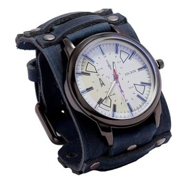 MINILUJIA Handmade Men Watches Vintage Punk Hip-hop Gothic Wide PU Leather Fashion Cuff Round Dial Quartz Wristwatch Big Dial Black Brown, blue, Vintage Punk Hip-hop
