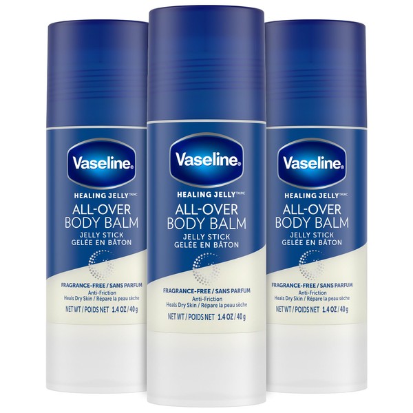 Vaseline Body Balm Stick Anti-Friction For Dry Skin Unscented Targeted Healing for Hard-to-Reach Spots 1.4 oz 3 Count