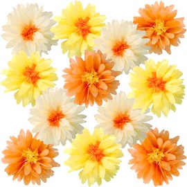 EASY JOY 12Pcs Daisy Paper Flower Pom Poms 14'' Large Tissue Flowers Summer Yellow Orange Paper Flowers Decorations for Spring Summer Garden Wall Backdrop Baby Shower Wedding Tea Party Decor