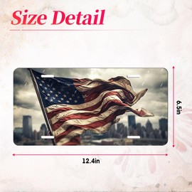 Front License Plate, American Flag Decorative Car Front, Vanity Tag, 4 Holes Metal Car Plate, Aluminum Novelty License Plate, 12 X 6 Inch