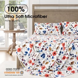FreshCulture Floral Bed Sheets - Ultra Soft Queen Sheet Set - Brushed Microfiber Floral Sheets - Deep Pockets up to 16" - Easy Care - Hotel Luxury 4 Piece Flower Printed Sheets Queen, Le Jardin