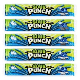 Sour Punch Straws Bundle 5 Items Gift Assortment 2 ounce pack each, 5 packs total (Blue-Raspberry)