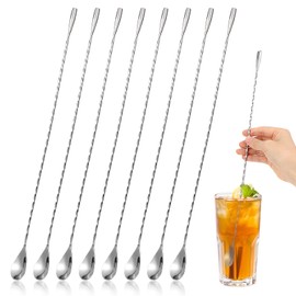 8 Pieces 15.7 Inch Cocktail Spoon Bar Stirring Spoon Long Handle Stainless Steel Spiral Pattern Cocktail Mixing Shaker Spoons