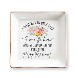 CERMELUS Retirement Gifts Jewelry Dish for Women, 4" Ceramic Jewelry Tray, 2025 Retired Gifts for Coworker, Friends, Teacher, Nurses - Happy Retirement Keepsake for Woman, Mom, Grandma, Sister