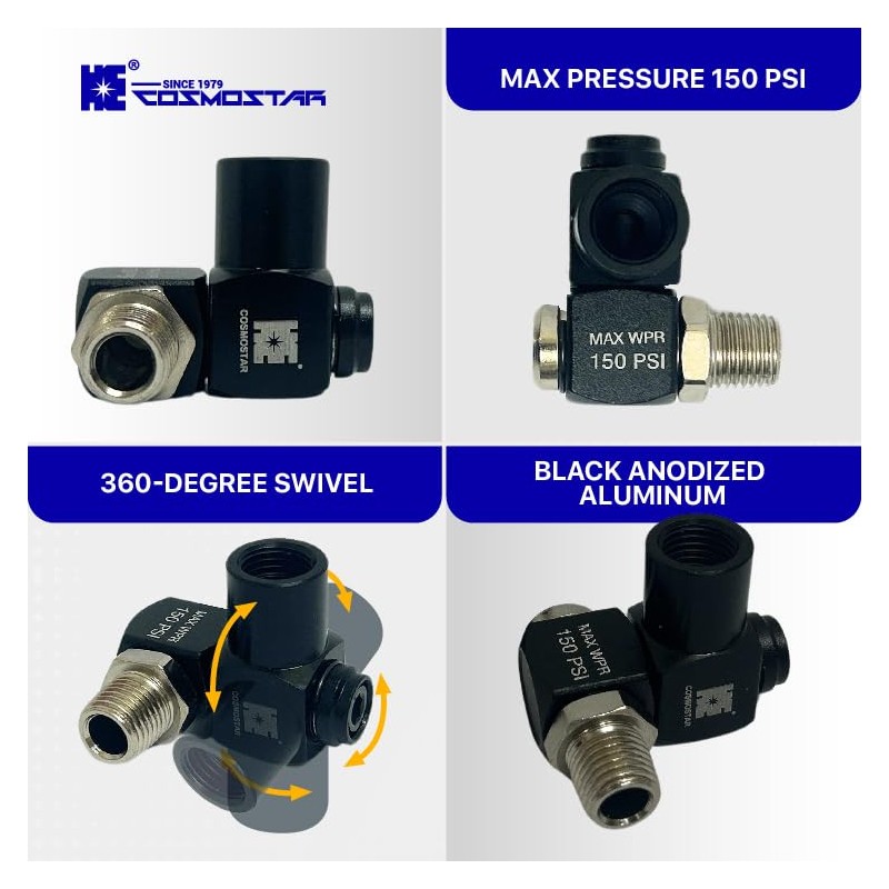 Cosmostar - Conector universal de manguera de aire giratorio de