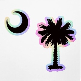 Holographic Decal Stickers of Palmetto Tree Moon Stencil Premium Waterproof Vinyl Decal Stickers for Laptop Phone Accessory Helmet Car Window Mug Tuber Cup Door Wall Decoration ANDVER30a421bHO