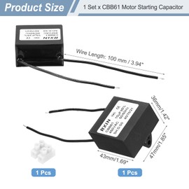 sourcing map CBB61 Capacitor, 10uF 450V 2-Wire Ceiling Fan Motor Starting Capacitor for Ceiling Fan, Motor Generator, Blower, Black