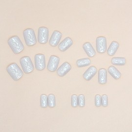 24 Pcs Press on Nails Short Square Shape Fake Nails Aurora Artificial Nails Full Cover Acrylic Glue on Nails with Debris Designs Glossy False Nails Stick on Nails for Women and Girls Decorations