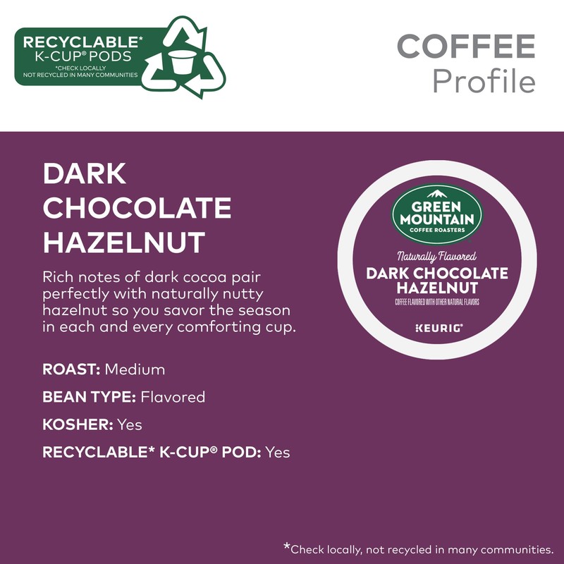Green Mountain Coffee Roasters Dark Chocolate Hazelnut Coffee, Keurig Single