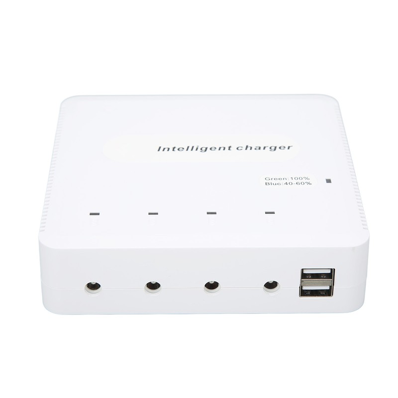 Intelligent Battery Charger with 4 Battery Ports 2 USB Ports