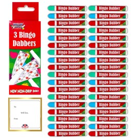 Great British Home Bingo Dabbers Big Pack of 36 (3pk x 12 in Bright Red, Blue, and Green) - Non-Drip Bingo Pens and Dabbers for Bingo Game with Family and Friends