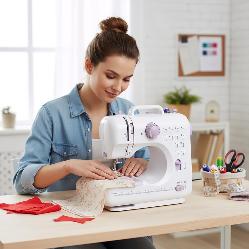 Kids Sewing Machine with 12 Built-in Stitches, 2-Speed Foot Pedal,