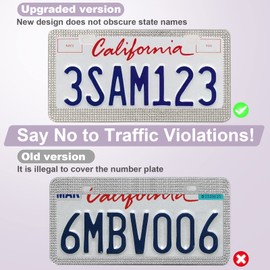 QUANQIUFEI 2 Pack Bling License Plate Frames for Women, Sparkly Rhinestone Diamond Car Accessories for Women, Handcrafted Stainless Steel Car License Plate Cover with Glitter Crystal Caps (White)