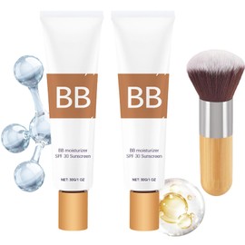 2Pcs BB Blur Tinted Moisturizer with Brush, BB Cream Tinted Moisturiser, BB Tinted Moisturiser Spf30+, BB Cream Tinted Moisturizer with Broad Medium Spectrum，Hydrates & Smooths Your Skin(Natural)