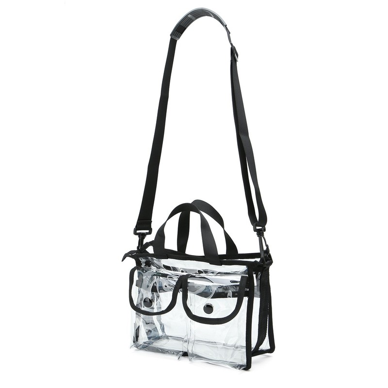 Clear pvc cosmetic bags with removable and adjustable shoulder strap,