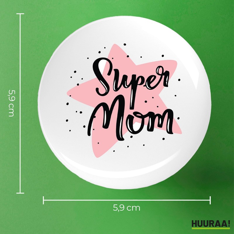 Huuraa Ansteckbutton Super Mom Beste Mama Geschenk Größe 59mm Super
