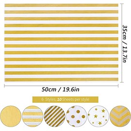 Amison Papel de Regalo Papel Envoltura 60 Hojas 50x35cm Seda Metálico Dorado Blanco para Regalos Bodas Cumpleaños Fiesta Manualidades