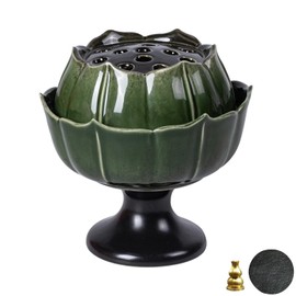 Nivanazen Ceramic Incense Holder with Lid,Lotus Incense Cone Holder for Coil Incense and Powder Incense,Mediation Gift,Home Decor (Deep Green)