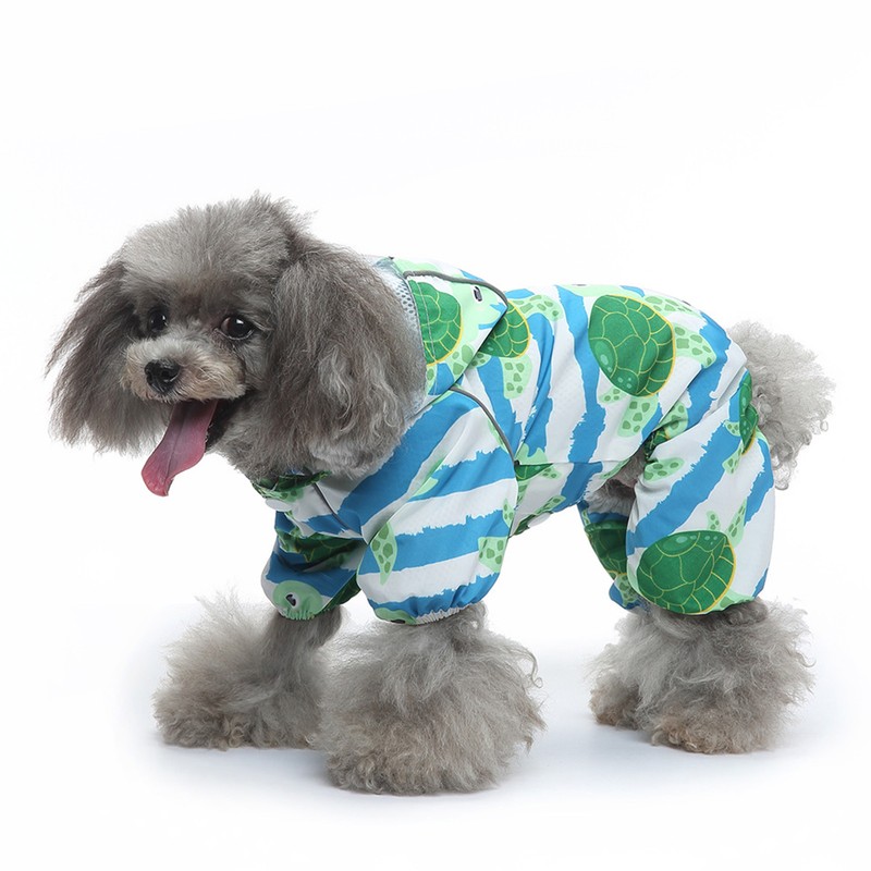 Reflective Puppy Raincoat Sea Turtle Pattern Lightweight Breathable Waterproof Pet