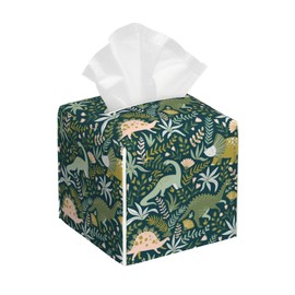 POIUBLE Tissue Box Holder Dinosaurs and Tropical Leaves Tissue Box Cover Square Leather Tissue Holder Organizer Portable Decorative Facial Paper Case for Home Office Bathroom Vanity Countertop