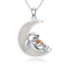 YAFEINI Bunny Necklace for Women 925 Sterling Silver Moon Opal Rabbit Pendant Necklace Jewelry Birthday Gifts for Girls Daughter (Bunny Necklace)