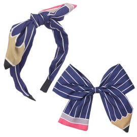 HIFANMM Back to School Headbands Hair Bow for Girls, Blue Pencil Bows Clips Hair Accessories, Pen Headband Students Teachers Outfits Non Slip Hair Band for Women Girls First Day of School Supplies