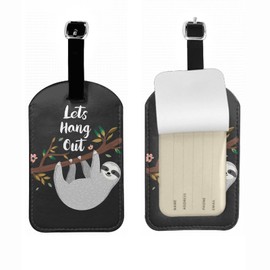 Zoczos Cute Sloth Travel Baggage Bag Tags Lets Hang Out Tree Branch Lovely Cartoon Animal Floral Luggage Tags Travel Suitcase Tags with Name ID Card for Luggage Suitcase Schoolbag Lunchbag, 1 Pack