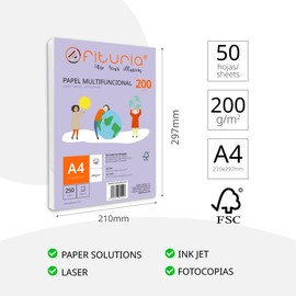 Pack of 50 White A4 Sheets 200g Printer Paper Multifunctional Copier Paper for School and Office Ideal for Laser Printers, Inkjet Printers or Copiers - Ofituria