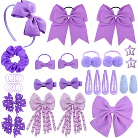 33Pcs Purple Hair Accessories Kit, Girls School Hair Accessories with Bow Headband Flower Barrettes Pompom Elastic Band Ponytail Holder for Women Girl Toddler Teen Birthday Present