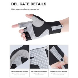 INPAKO Fishing Gloves UPF 50+ Sun Protection, Fingerless UV Protection for Women&Men, Hook&Loop,Lightweight Gloves for Fishing Outdoor,Black