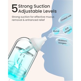 GROWNSY Nasal Aspirator for Baby, Upgraded 5 Suction Levels Baby Nose Sucker, IPX7 Waterproof Electric Nose Suction for Baby, Booger Sucker for Toddlers with Automatic Cleaning &Music &Light Functions