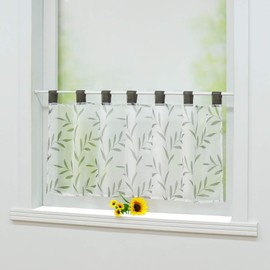 Joyswahl Celilie Bistro Net Curtain Voile with Leaves Pattern Transparent Curtains H x W 45 x 90 cm Grey Pack of 1
