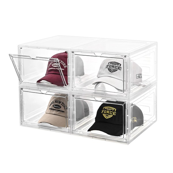 beehomay Hat Organizer Box,Stackable Clear Baseball Caps Holder Box Containers
