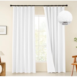 KangBang Pure White Blackout Curtains 90 Inch Length for Bedroom, Light Blocking Hook Belt Pleated Back Tab Soft Thick Linen Curtains for Living Room Nursery 52 Inch Wide by 90 Inch Length,2 Panels