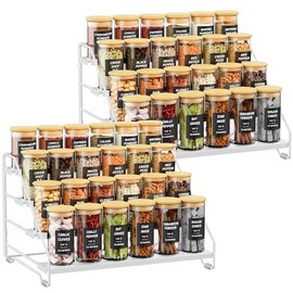 Gucass Pack of 2 4 Tier Spice Rack, Standing, Spice Rack, Metal, Adjustable, No Drilling, Spice Holder, Spice Rack Organiser for the Kitchen, Cupboard and Worktop, Kitchen Organiser Shelf (White)