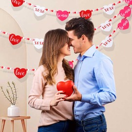 Blosssound Valentines Wood Beaded Garland Pre-Strung 4.2ft Valentine's Day Banner Decor Heart Banner Garland Wooden Valentines Day Conversation Hearts Decorations for Mantel Wall Fireplace(Love)