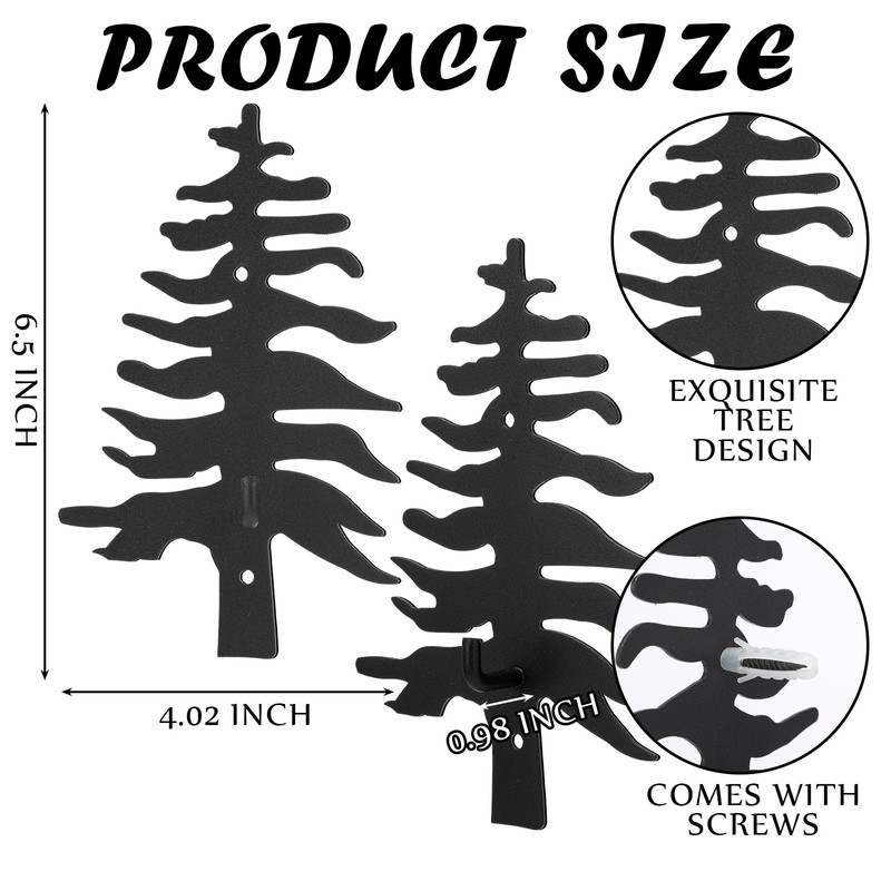 Otoolling 3 Pcs Black Tree Coat Hook Metal Wall Mount