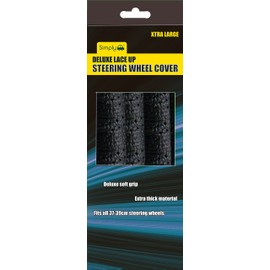 Simply SWC202 Deluxe Lace Up Steering Wheel Cover, SL 41-43cm,Fits Easily, Comfortable to Drive with, Stop Spinning Through Fingers, Black