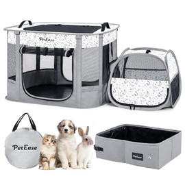 Portable 2-in-1 Dog Crate playpen, Outdoor Cat Playpen with Litter Box Area for Indoor Cats Enclosed Rabbit Puppy Hamster, Indoor/Outdoor Cats Enclosure Cages Tent Tent (Brown)