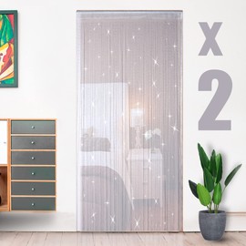 HYSENM 2 Pack Door Curtain 100 x 200cm Fly Screens for Doors, Beaded Door Curtain String Curtain for Doors, Door Fly Screen Curtain for Doorways - White